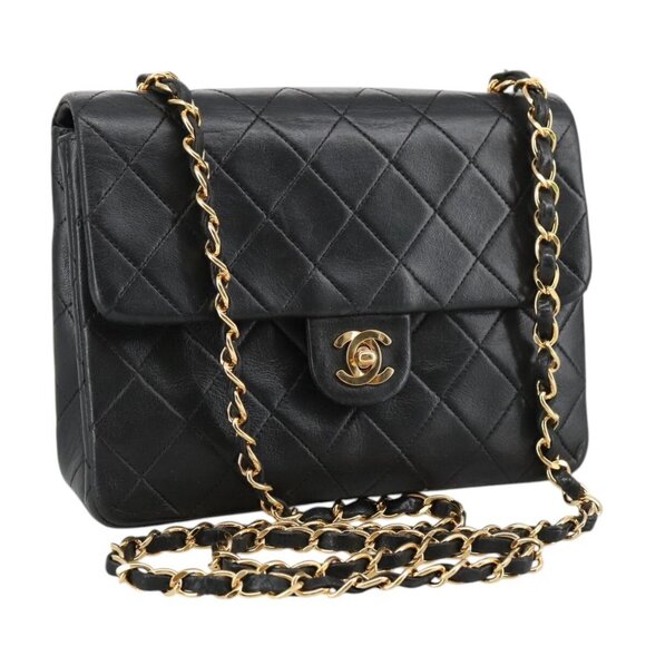 CHANEL Mini Matelasse Chain Shoulder Bag Lamb Skin Black Gold CC Auth 103354 - Picture 1 of 16
